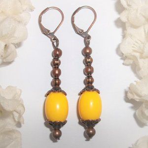 Boho Jewelry Earring Set Yellow and Copper Rustic Style Fashion Accessory 6936